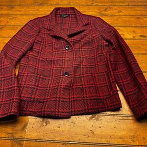 Talbots Red Black Plaid Blazer Jacket Womens Size 10 Houndstooth Two Button Coat